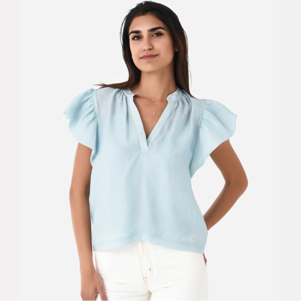 Jonathan Simkhai Ruffle Sleeve Blouse Large Elegant Baby Blue Top
